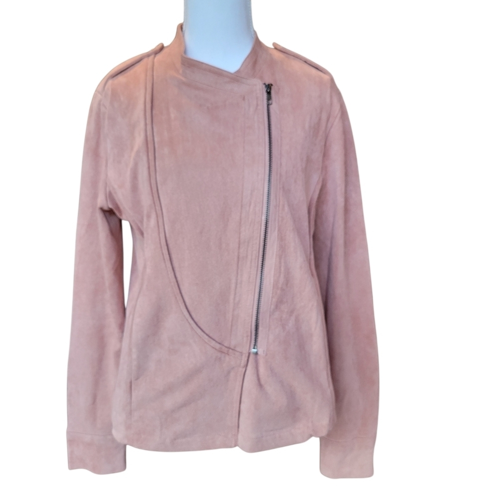Paper Crane Pink Faux Suede Moto Style Zip Up Jacket - Picture 3 of 11